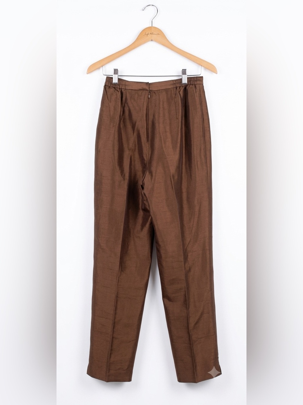 Vintage PAPELL Petites 100% Silk Pants Brown Straight Leg Trousers Size 8P